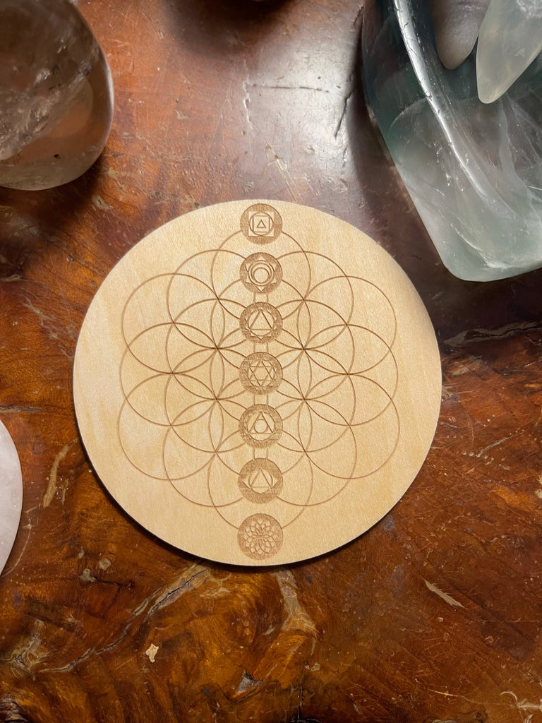 4" Wood Seed of Life Chakra Crystal Grid Board